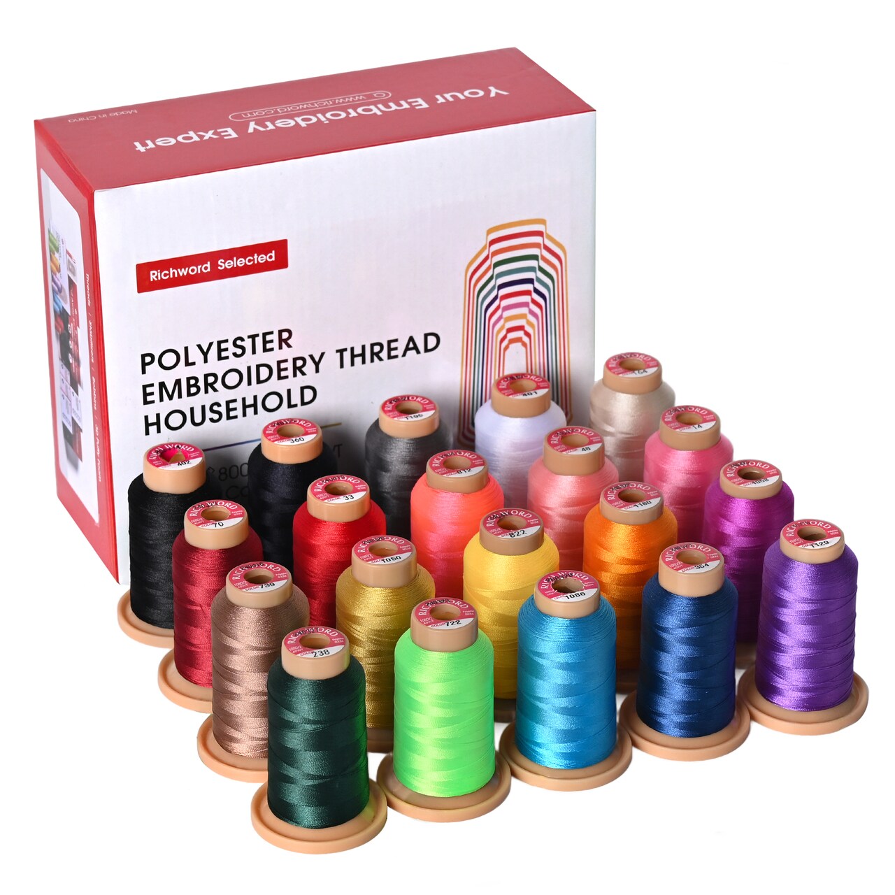 Richword Selected 800M 6/20/40/60/80 Colors Embroidery Machine Thread, 40WT(108D/2) Polyester Embroidery Machine Thread Set for Embroidery Machines and Sewing Machines